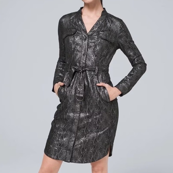 White House Black Market Snake Animal Metallic Silver Foil Shirt Dress 14 - Picture 15 of 15